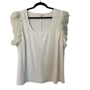 Cato Women’s White Tulle Trimmed Sleeveless Ribbed Scoop Neck Top Sz 26/28W GUC